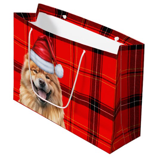Red Kariert Christmas Chow Chow Chow Dog Große Geschenktüte (Vorderseite Schrägansicht)