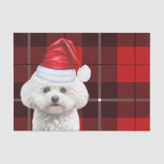 Red Kariert Christmas Coton de Tulear Dog Seidenpapier (Vorderseite)