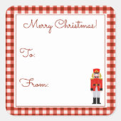 Red Kariert Christmas Nutcracker To/From Quadratischer Aufkleber (Vorderseite)