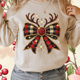 Red Kariert Christmas Reindeer Bow-Coquette Bow T-Shirt