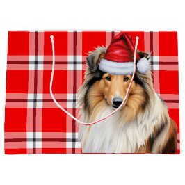 Red Kariert Collie Dog Lover Holiday Große Geschenktüte