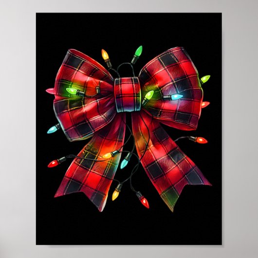 Red Kariert Coquette Bow Weihnachten Weihnachten W Poster (Vorne)