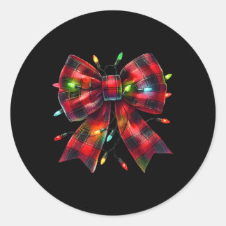 Red Kariert Coquette Bow Weihnachten Weihnachten W Runder Aufkleber