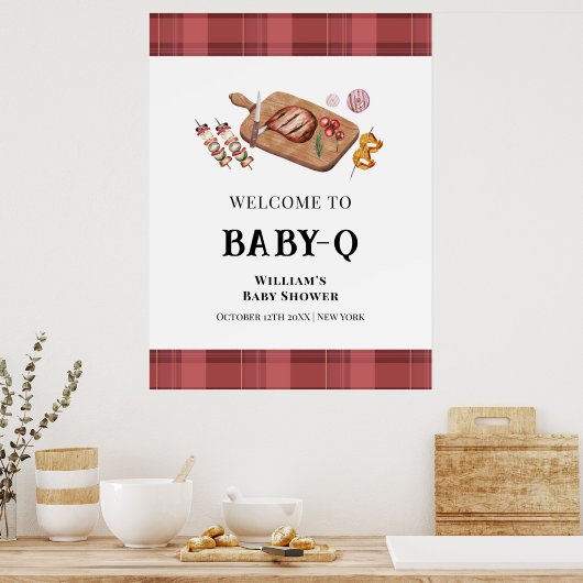 Red Kariert Country Baby Q Baby Dusche Willkommen Poster (Küche)