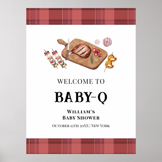 Red Kariert Country Baby Q Baby Dusche Willkommen Poster (Vorne)