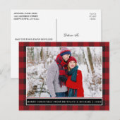Red Kariert Couple Foto Frohe Weihnachten Postkarte (Vorne/Hinten)
