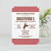 Red Kariert Cowboy Rodeo Geburtstagseinladung Einladung (Stehend Vorderseite)