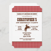 Red Kariert Cowboy Rodeo Geburtstagseinladung Einladung (Vorne/Hinten)