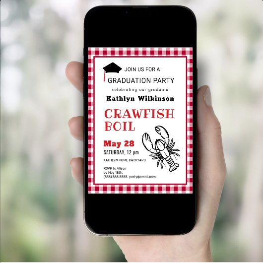 Red Kariert Crawfish Boil 3 Foto Graduation Party Einladung