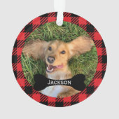 Red Kariert Custom Bone Namplate Dog Foto Ornament (Rückseite)