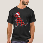 Red Kariert Dinosaur Rex Christmas Lights Tree PJ  T-Shirt (Vorderseite)