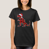 Red Kariert Dinosaur Rex Christmas Lights Tree PJ  T-Shirt (Vorderseite)