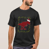 Red Kariert Dinosaur T Rex Christmas Lights Pajama T-Shirt (Vorderseite)