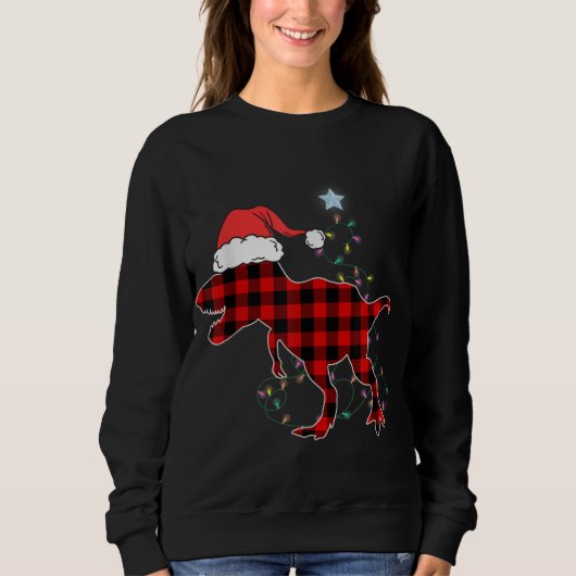 Red Kariert Dinosaur T Rex Christmas Lights Tree P Sweatshirt (Vorderseite)