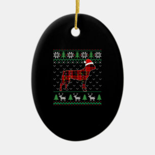 Red Kariert Dog Ugly Christmas Lights Boston Terri Keramik Ornament