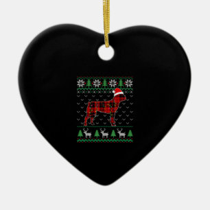 Red Kariert Dog Ugly Christmas Lights Boston Terri Keramik Ornament