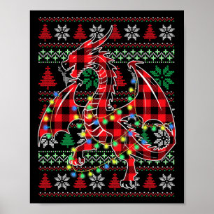 Red Kariert Dragon Christmas Lights Uggli Christma Poster