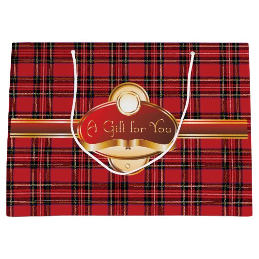Red Kariert Extravagant Label Geschenktasche Große Geschenktüte (Vorderseite)