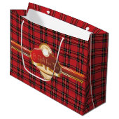 Red Kariert Extravagant Label Geschenktasche Große Geschenktüte (Vorderseite Schrägansicht)