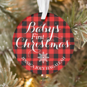 Red Kariert First Christmas Personalisiert Baby Fo Ornament