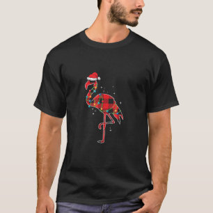 Red Kariert Flamingo Christmas Lights Funny Santa T-Shirt