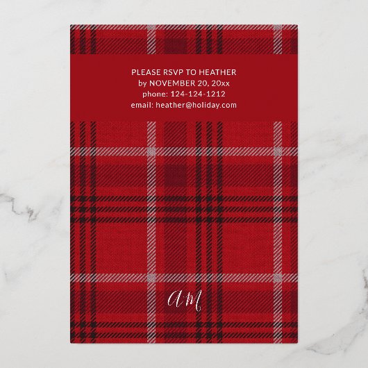 Red Kariert Flannel Party Folieneinladung (Rückseite)
