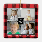 Red Kariert|Frohe Weihnachts-Oma|Foto Collage Keramikornament (Rückseite)