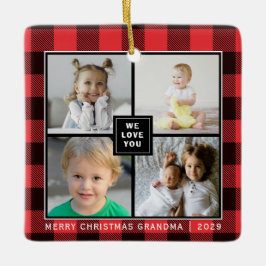 Red Kariert|Frohe Weihnachts-Oma|Foto Collage Keramikornament