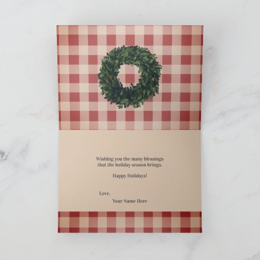 Red Kariert Gingham Country Holiday Karte (Innenseite)