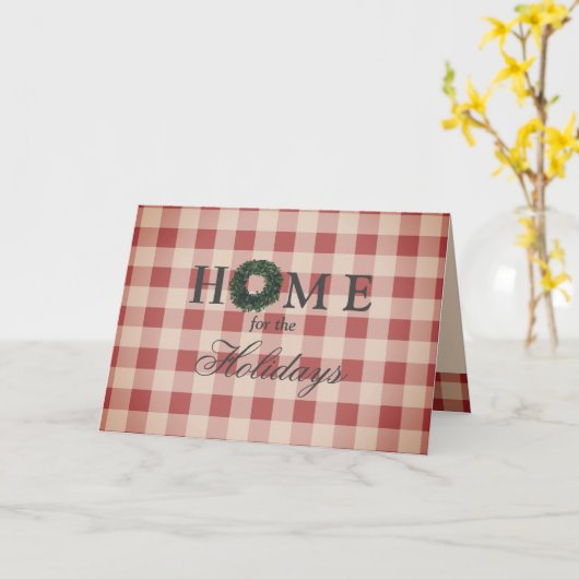 Red Kariert Gingham Country Holiday Karte (Gelbe Blume)