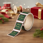 Red Kariert Gold Foil Script Frohe Weihnachten Quadratischer Aufkleber