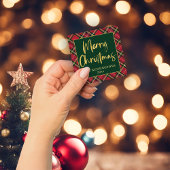 Red Kariert Gold Foil Script Frohe Weihnachten Quadratischer Aufkleber