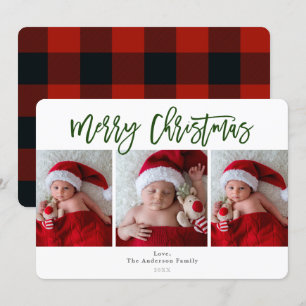 Red Kariert Green Frohe Weihnachtsfeiertage Foto Einladung