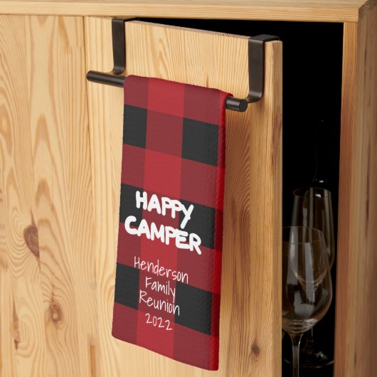 Red Kariert Happy Camper Family Wiedersehen Geschirrtuch (Drittel gefaltet)