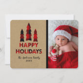 Red Kariert Happy Holidays Weihnachtsbaumen Kraft Einladung (Vorderseite)