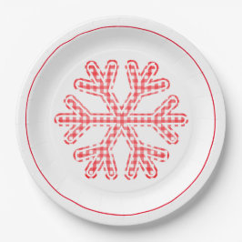 Red Kariert Holiday Snowflakes Weihnachten Pappteller