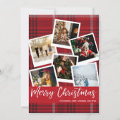 Red Kariert Instant Multi Foto Merry Weihnachtskar (Vorderseite)