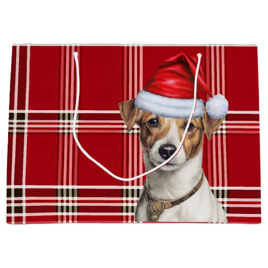 Red Kariert Jack Russell Terrier Dog Lover Holiday Große Geschenktüte (Vorderseite)