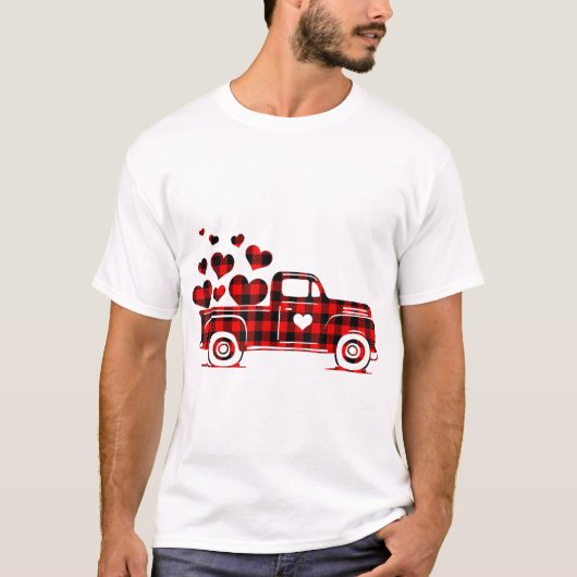 Red Kariert Lkw Happy Valentines Day 2023 Couple m T-Shirt (Vorderseite)