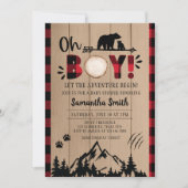 Red Kariert Lumberjack Baby Dusche Einladung (Vorderseite)