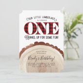 Red Kariert Lumberjack Einladung zum ersten Geburt (Stehend Vorderseite)