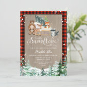 Red Kariert Lumberjack Snowflake Baby Dusche Einladung (Stehend Vorderseite)