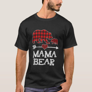 Red Kariert Mama Bear One Cub Matching Buffalo Paj T-Shirt