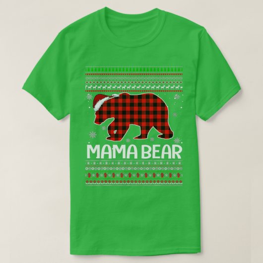 Red Kariert Mama Bear Weihnachtsfeier Pajama Match T-Shirt (Design vorne)