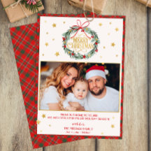 Red Kariert Merry Christmas Family Foto Card