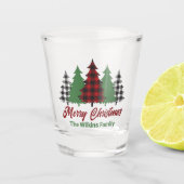 Red Kariert Merry Christmas Trees Custom Party Schnapsglas (Vorderseite)
