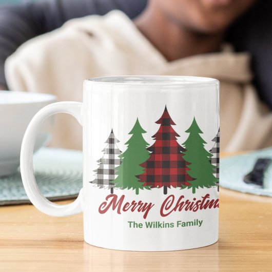 Red Kariert Merry Christmas Trees Personalisiert Kaffeetasse
