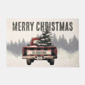 Red Kariert Merry Christmas Truck Custom Familienn Fußmatte (Vorderseite)