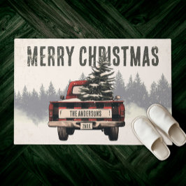 Red Kariert Merry Christmas Truck Custom Familienn Fußmatte