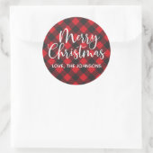 Red Kariert Merry Christmas Typograpy Script Runder Aufkleber (Tasche)